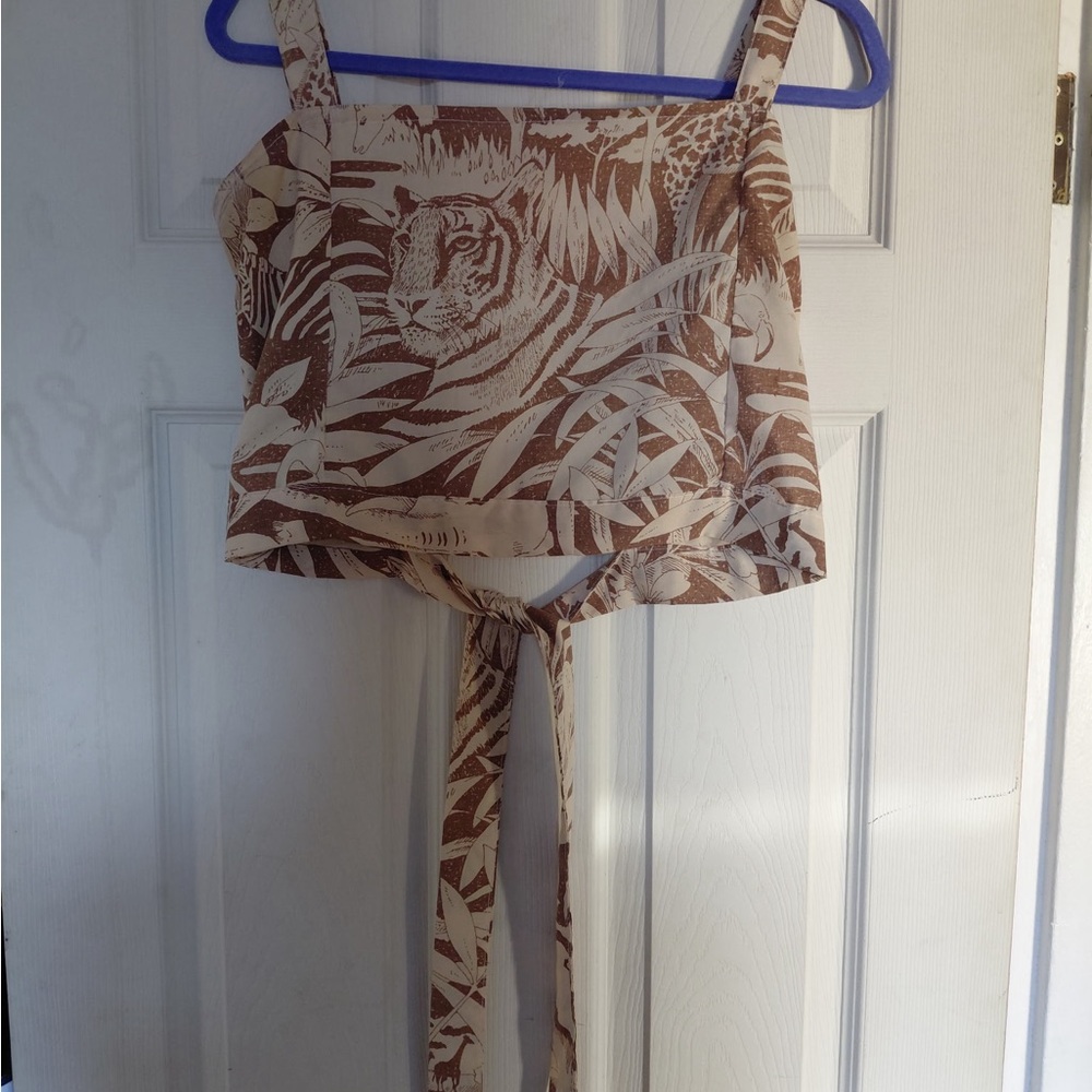 Brown and Cream Animal Print Crop Top